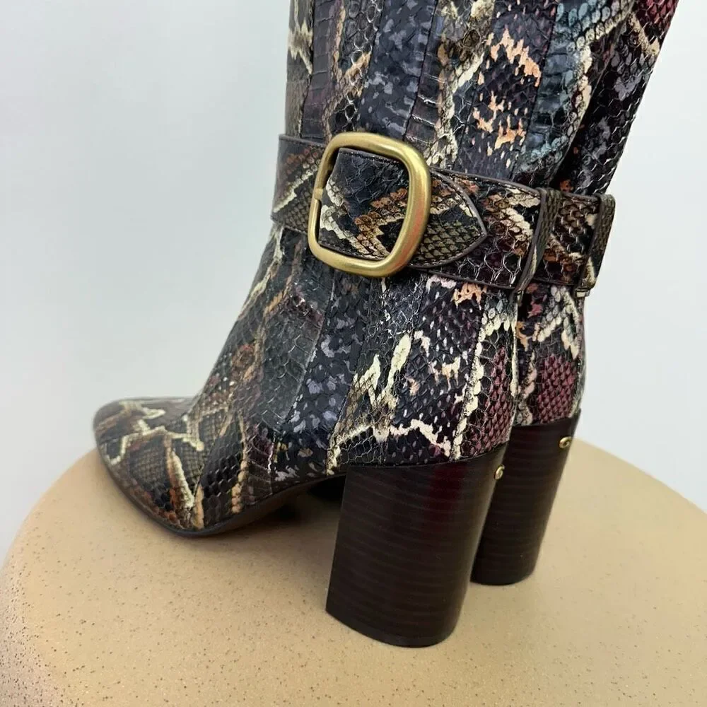 Coach Women’s Evenly Snakeskin Multicolored Oxblood Neutral Stripe Below the Kne